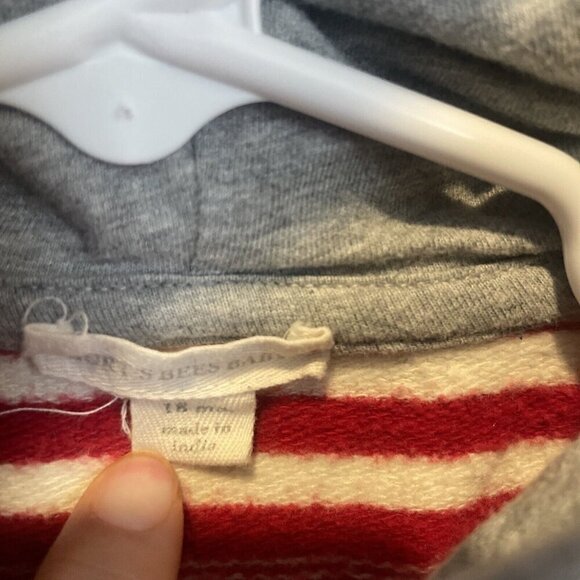 BURTS BEES BABY Hooded Red Striped Fleece Romper Boys Size 18 months Christmas - Picture 4 of 6
